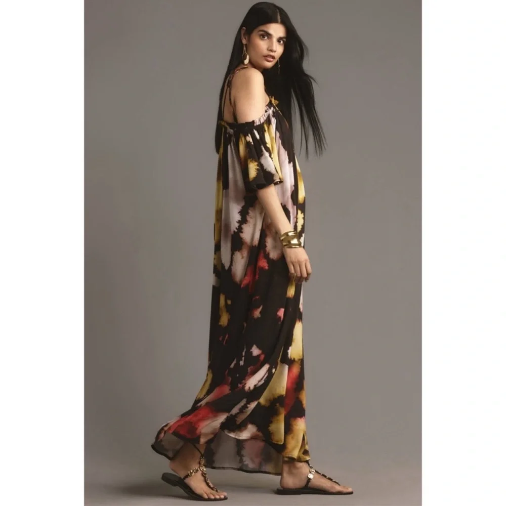 ANTHROPOLOGIE • Conditions Apply Printed TieStrap Kattan Maxi Beach Hawaii Dress - Picture 5 of 7